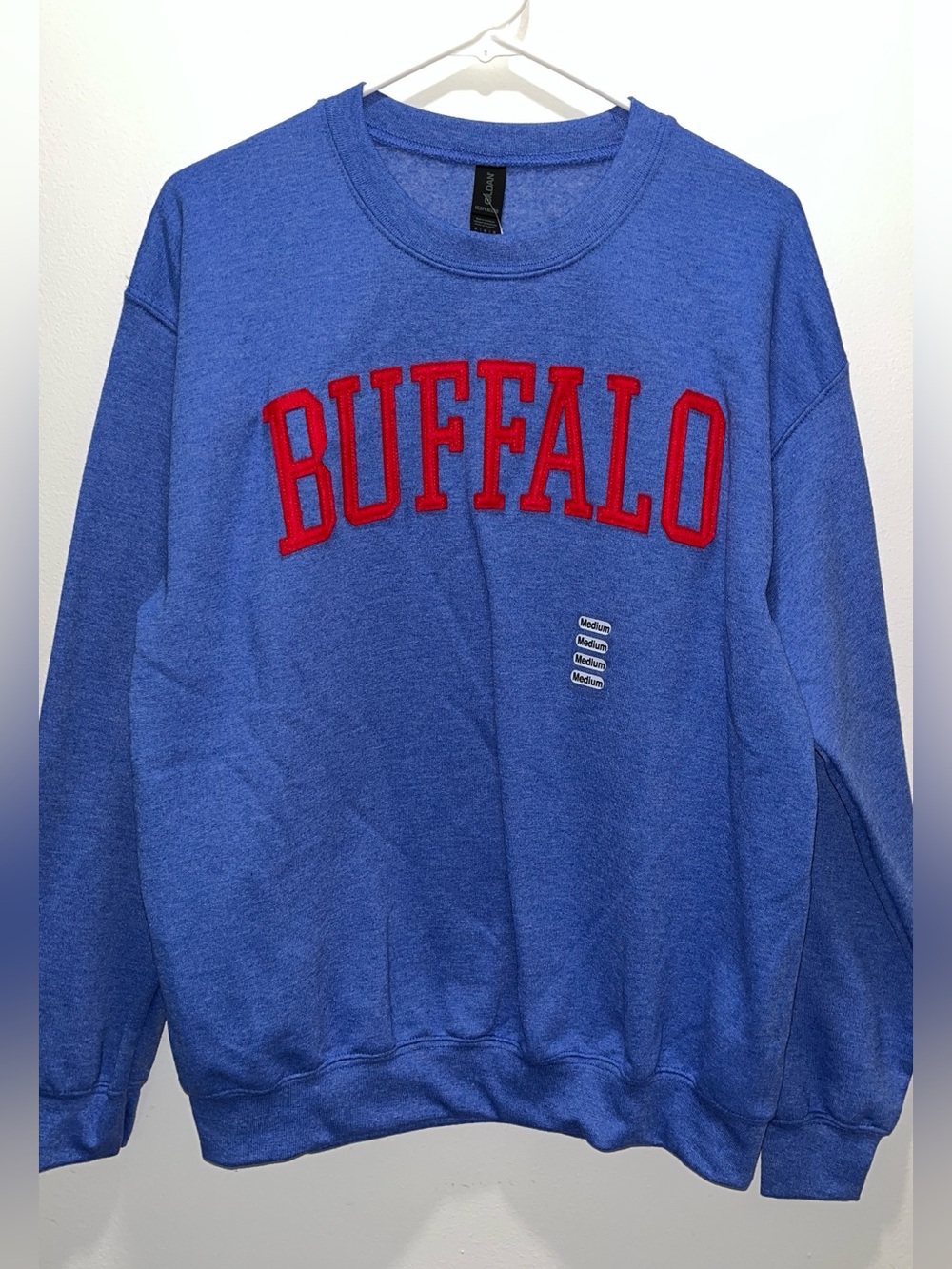 Unisex Blue Crewneck Sweatshirt with Red 'BUFFALO' Embroidery